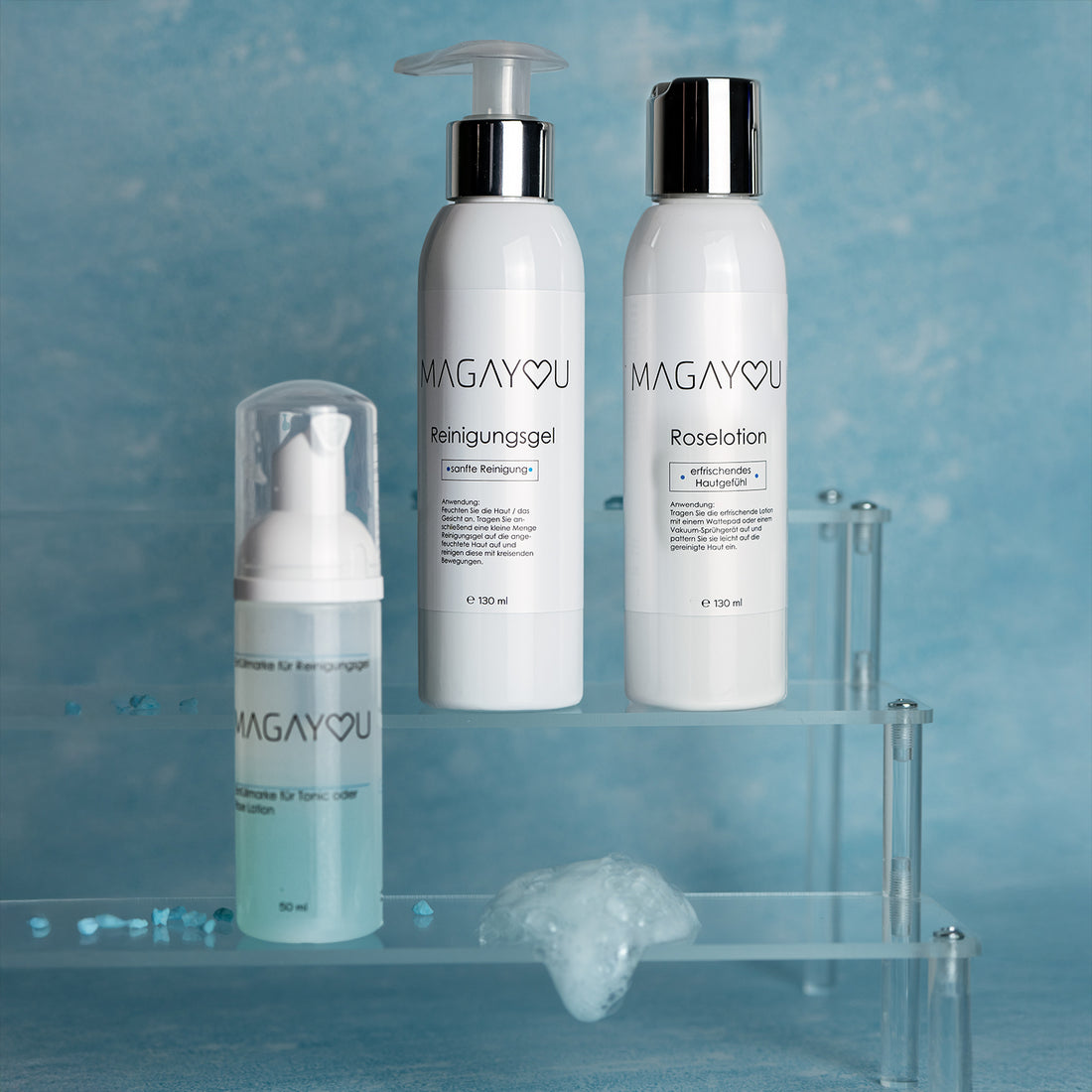 Magayou Set 3 (Schaum Mischflasche + Reinigungsgel + Roselotion)